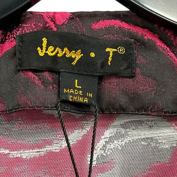 NWT Jerry T Black & Fuschia Pink Floral Print Button Front Jacket Womens Large - Picture 2 of 7